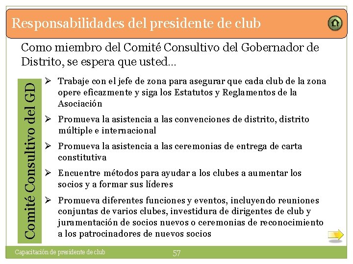 Responsabilidades del presidente de club Comité Consultivo del GD Como miembro del Comité Consultivo