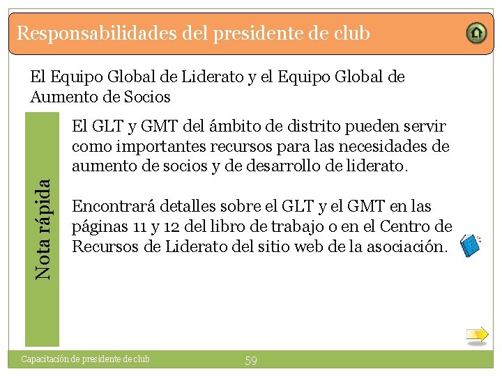 Responsabilidades del presidente de club El Equipo Global de Liderato y el Equipo Global