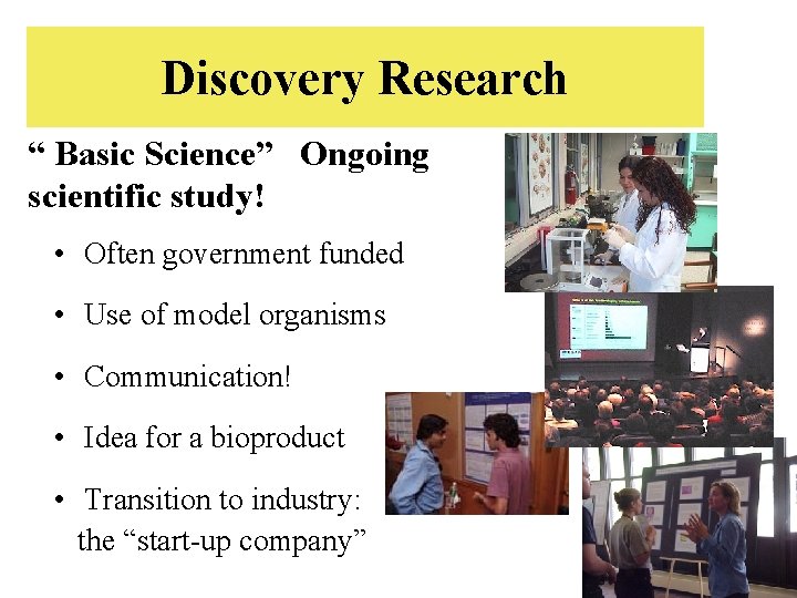 Discovery Research “ Basic Science” Ongoing scientific study! • Often government funded • Use