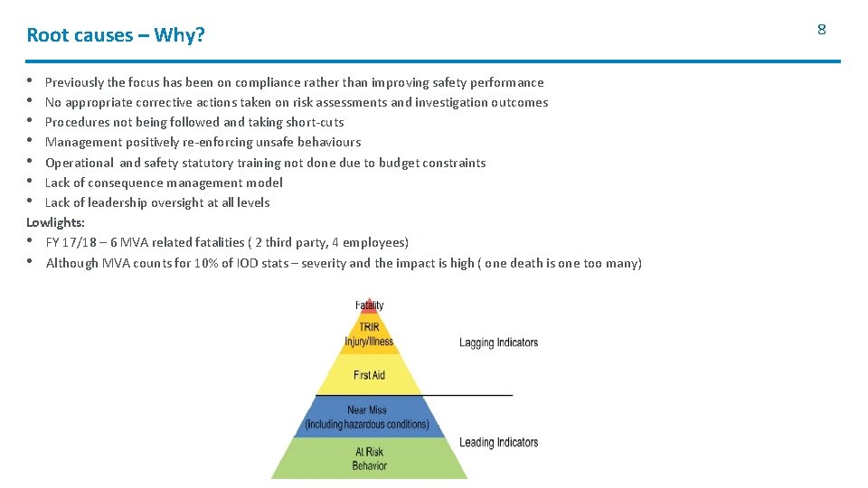 Root causes – Why? • • Previously the focus has been on compliance rather