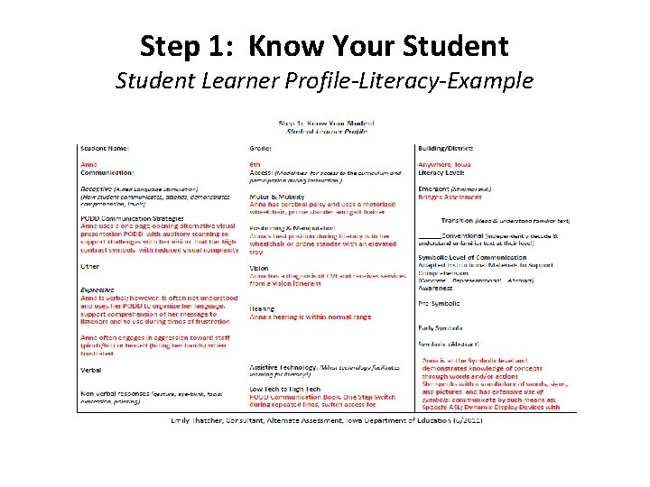 Step 1: Know Your Student Learner Profile-Literacy-Example 