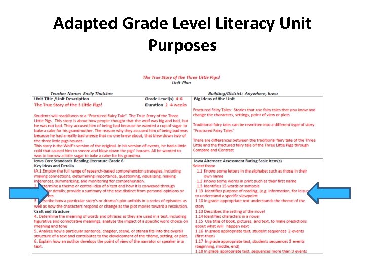 Adapted Grade Level Literacy Unit Purposes 