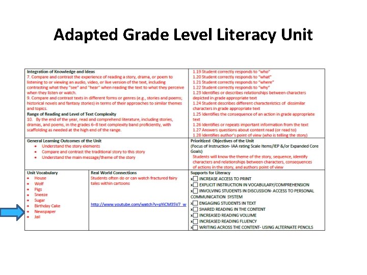 Adapted Grade Level Literacy Unit 
