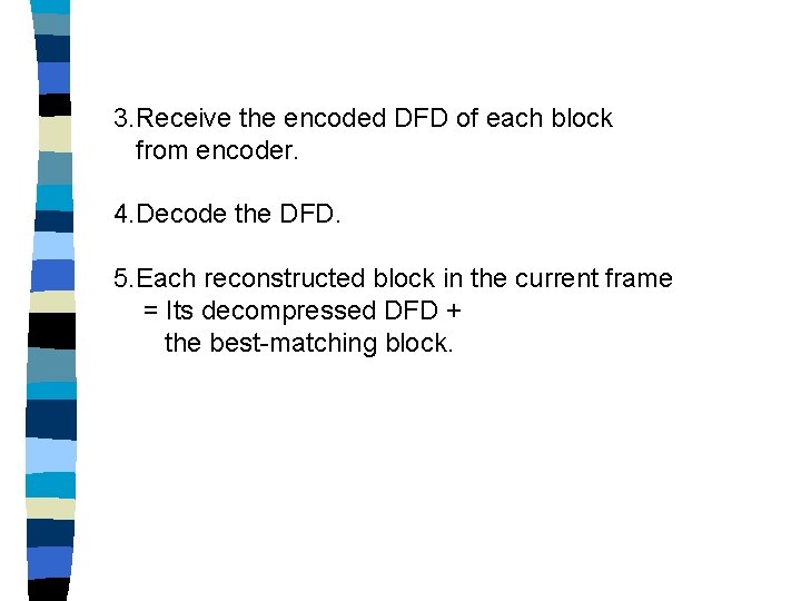 3. Receive the encoded DFD of each block from encoder. 4. Decode the DFD.