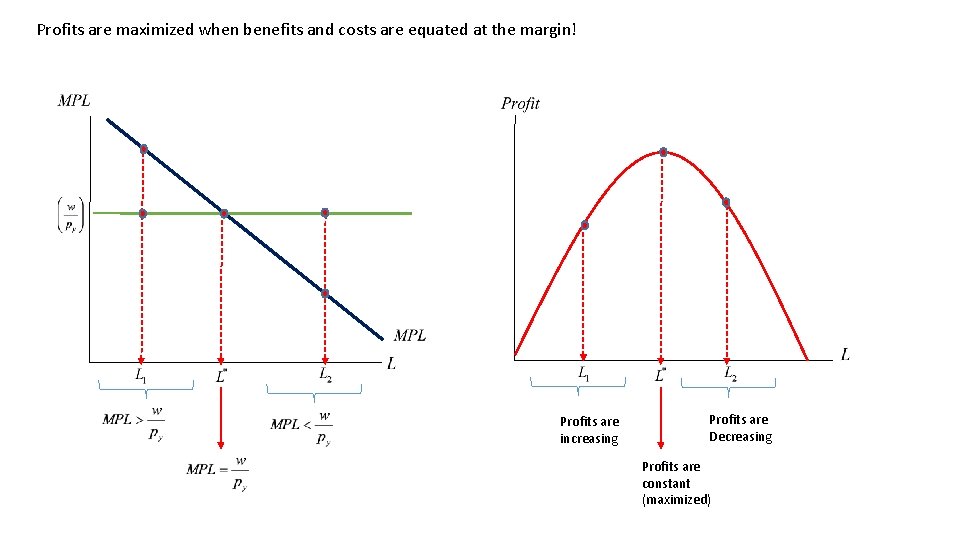 Profits are maximized when benefits and costs are equated at the margin! Profits are