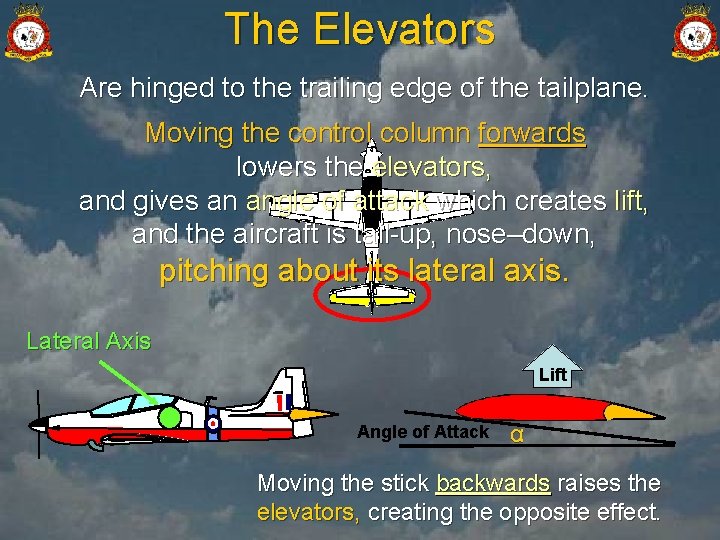 The Elevators Are hinged to the trailing edge of the tailplane. Moving the control