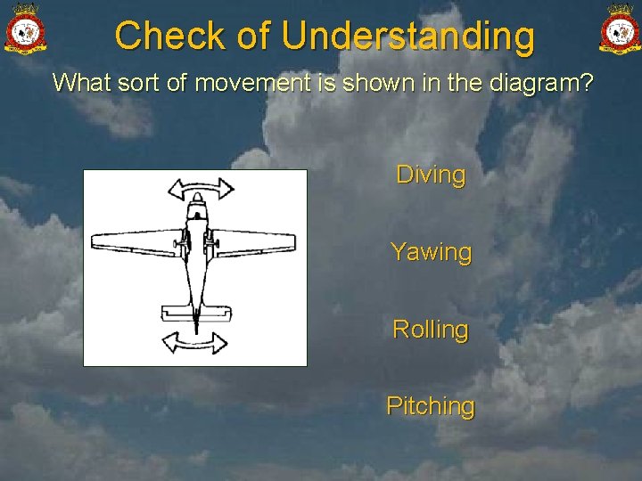 Check of Understanding What sort of movement is shown in the diagram? Diving Yawing