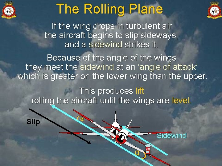The Rolling Plane If the wing drops in turbulent air the aircraft begins to