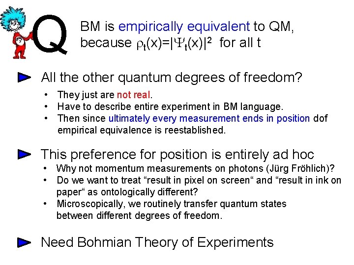 Q BM is empirically equivalent to QM, because t(x)=| t(x)|2 for all t All