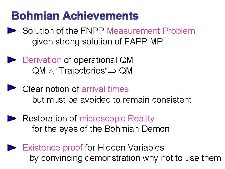 Bohmian Achievements Solution of the FNPP Measurement Problem given strong solution of FAPP MP