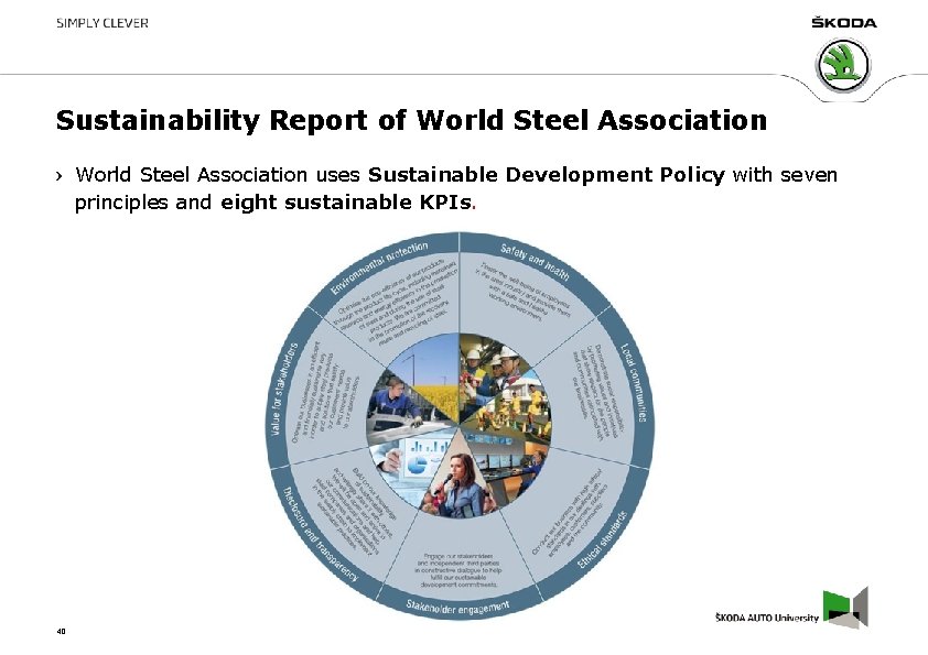 Sustainability Report of World Steel Association uses Sustainable Development Policy with seven principles and