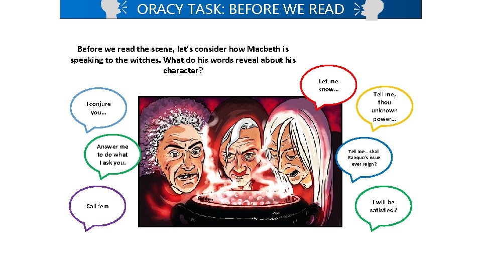 ORACY TASK: BEFORE WE READ Before we read the scene, let’s consider how Macbeth