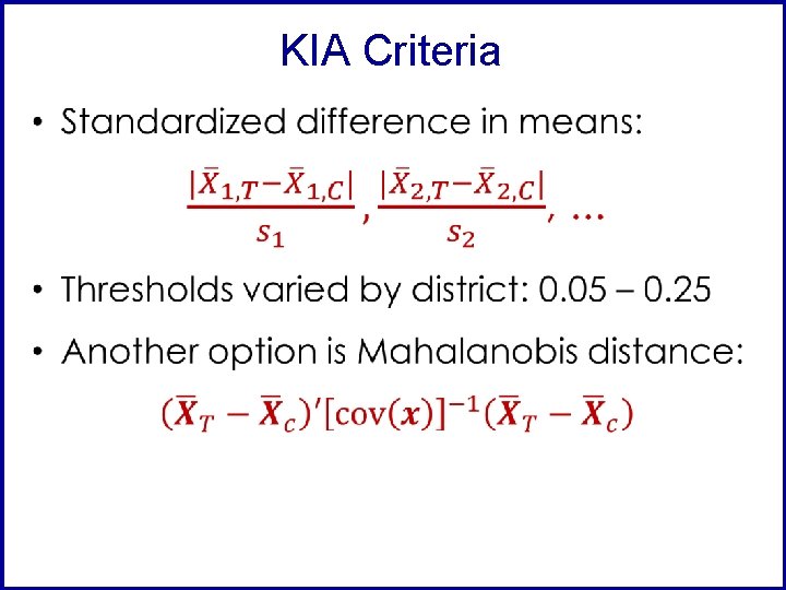 KIA Criteria • 