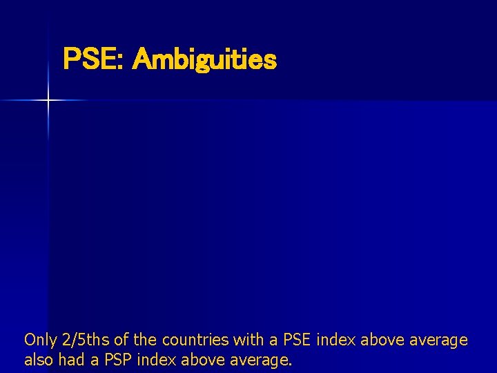 PSE: Ambiguities Only 2/5 ths of the countries with a PSE index above average