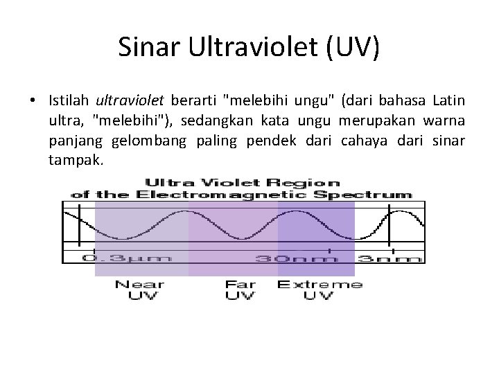 Sinar Ultraviolet (UV) • Istilah ultraviolet berarti "melebihi ungu" (dari bahasa Latin ultra, "melebihi"),