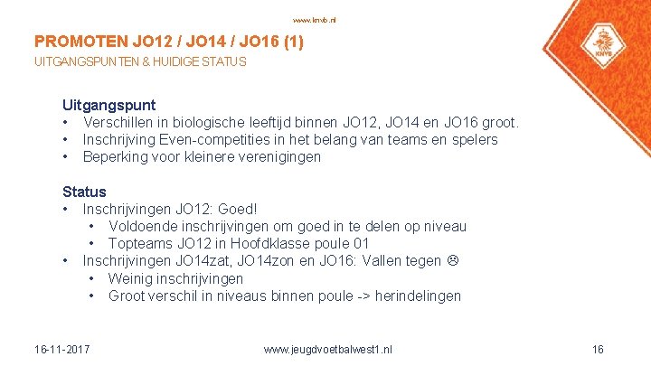 www. knvb. nl PROMOTEN JO 12 / JO 14 / JO 16 (1) UITGANGSPUNTEN