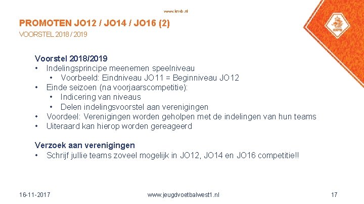 www. knvb. nl PROMOTEN JO 12 / JO 14 / JO 16 (2) VOORSTEL