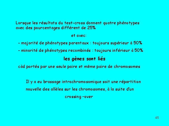 Lorsque les résultats du test-cross donnent quatre phénotypes avec des pourcentages différent de 25%