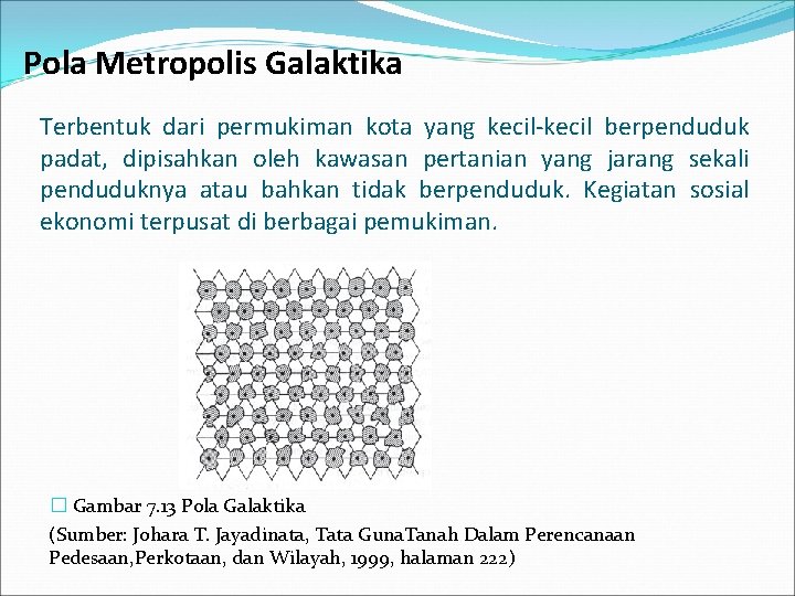 Pola Metropolis Galaktika Terbentuk dari permukiman kota yang kecil-kecil berpenduduk padat, dipisahkan oleh kawasan Pola Metropolis Galaktika Terbentuk dari permukiman kota yang kecil-kecil berpenduduk padat, dipisahkan oleh kawasan