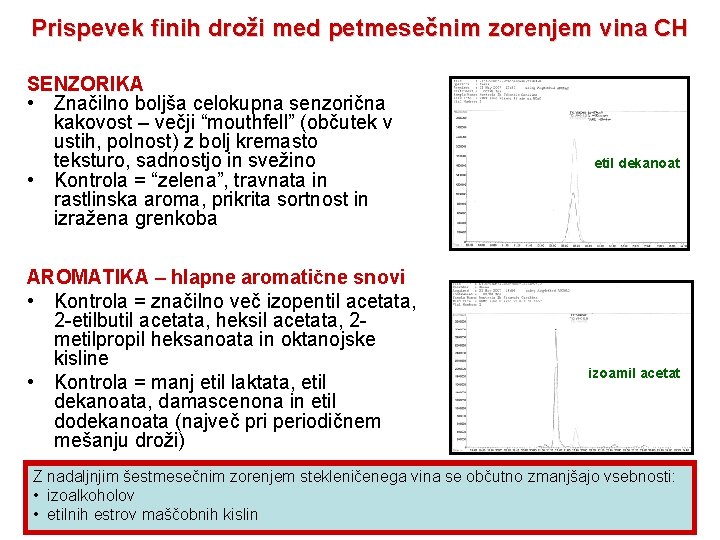 Prispevek finih droži med petmesečnim zorenjem vina CH SENZORIKA • Značilno boljša celokupna senzorična