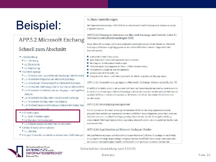 Beispiel: Sicherheit der Verarbeitung nach DSGVO Eiermann Folie: 23 