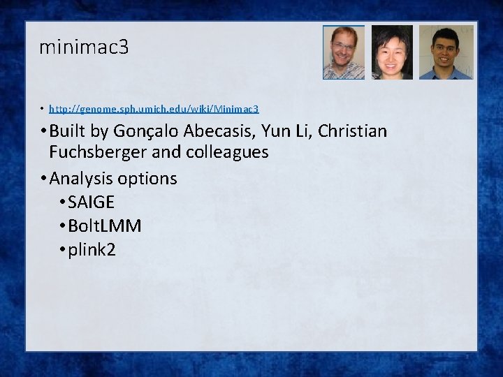 minimac 3 • http: //genome. sph. umich. edu/wiki/Minimac 3 • Built by Gonçalo Abecasis,