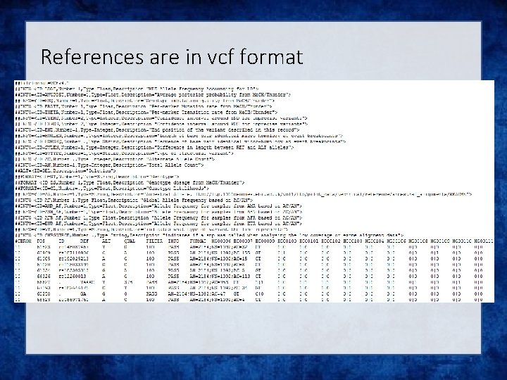 References are in vcf format 