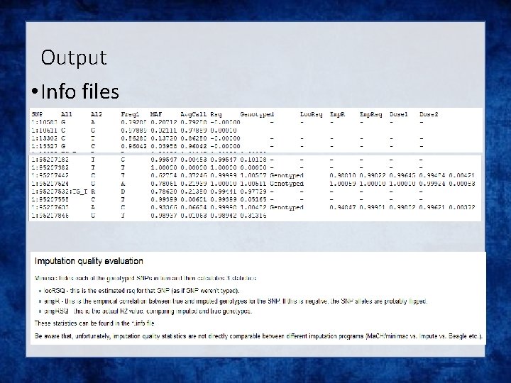 Output • Info files 