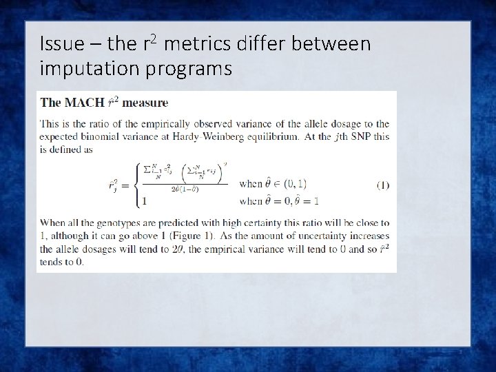 Issue – the r 2 metrics differ between imputation programs 