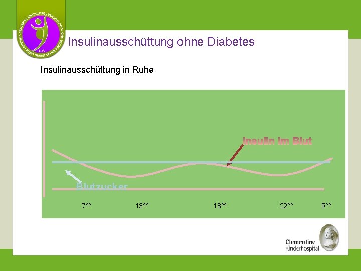 Insulinausschüttung ohne Diabetes Insulinausschüttung in Ruhe Blutzucker 7°° 13°° 18°° 22°° 5°° 