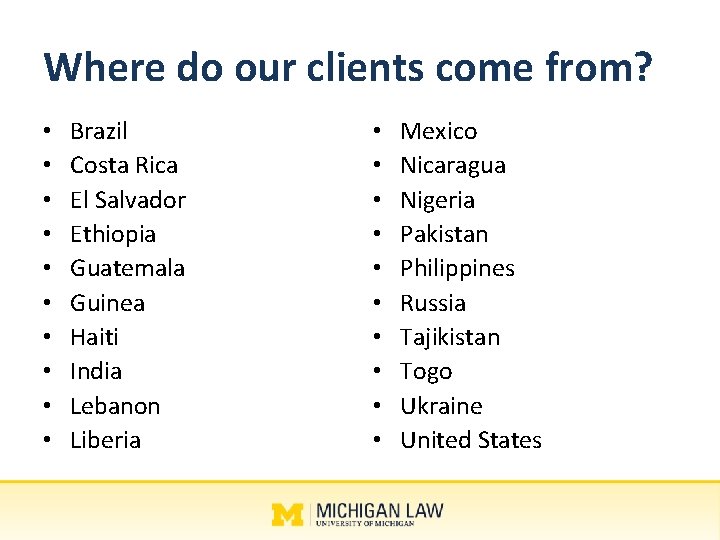 Where do our clients come from? • • • Brazil Costa Rica El Salvador