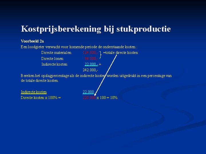 Kostprijsberekening bij stukproductie Voorbeeld 2 a Een loodgieter verwacht voor komende periode de onderstaande