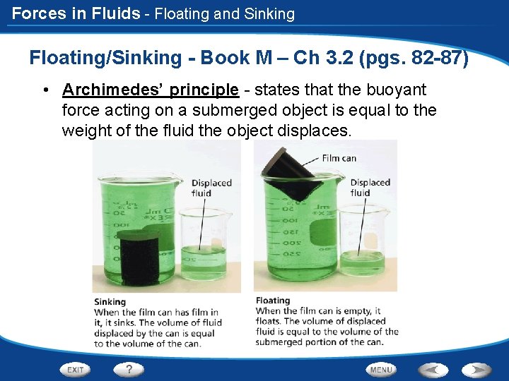 Forces in Fluids Table of Contents Pressure Floating