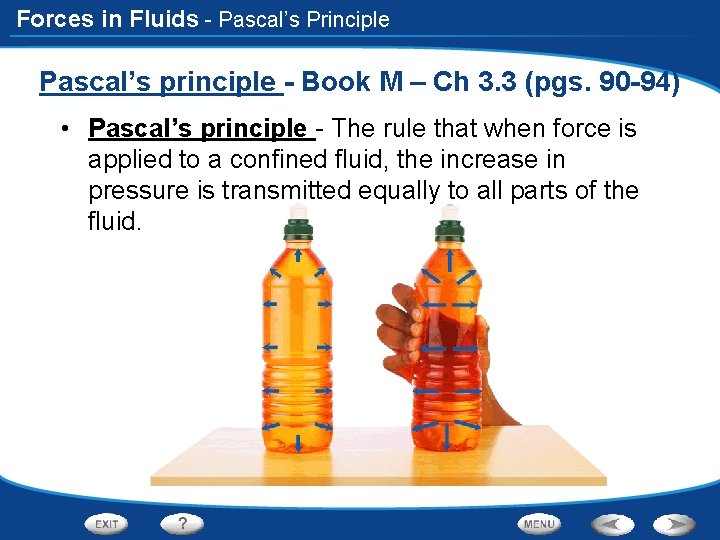 Forces in Fluids - Pascal’s Principle Pascal’s principle - Book M – Ch 3.