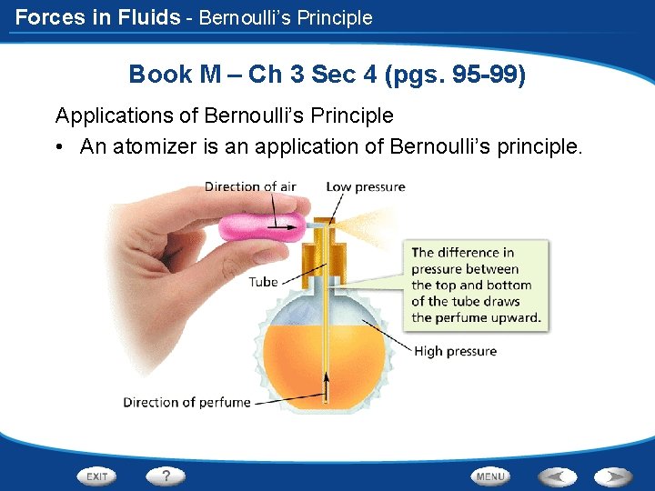 Forces in Fluids - Bernoulli’s Principle Book M – Ch 3 Sec 4 (pgs.