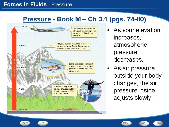 Forces in Fluids - Pressure - Book M – Ch 3. 1 (pgs. 74
