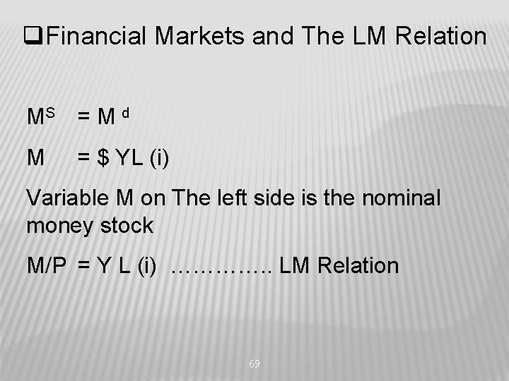 q. Financial Markets and The LM Relation MS = M d M = $