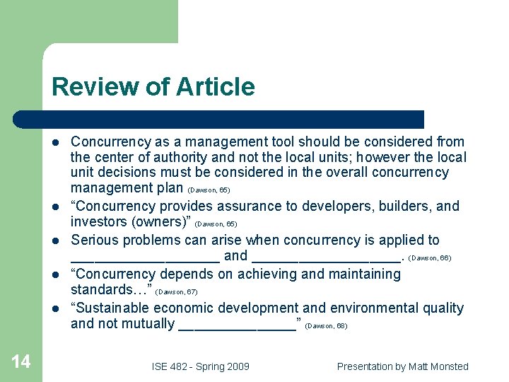 Review of Article l l l 14 Concurrency as a management tool should be