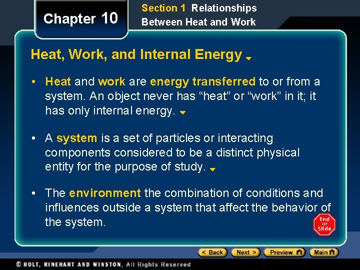 Chapter 10 Section 1 Relationships Between Heat and Work Heat, Work, and Internal Energy