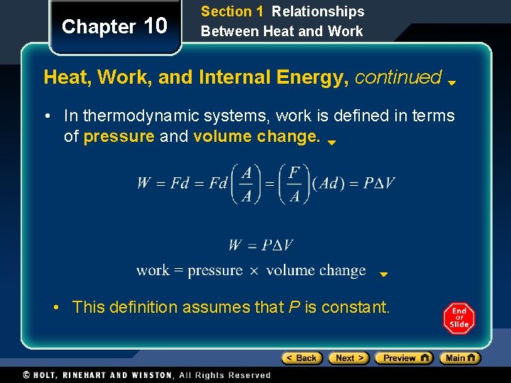 Chapter 10 Section 1 Relationships Between Heat and Work Heat, Work, and Internal Energy,