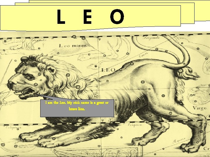 L E O I am the Leo. My nick name is a great or