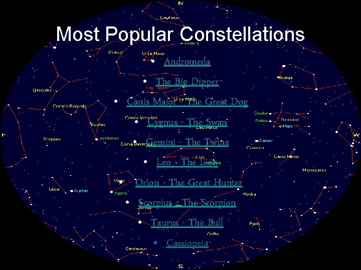Most Popular Constellations • Andromeda • The Big Dipper • Canis Major - The