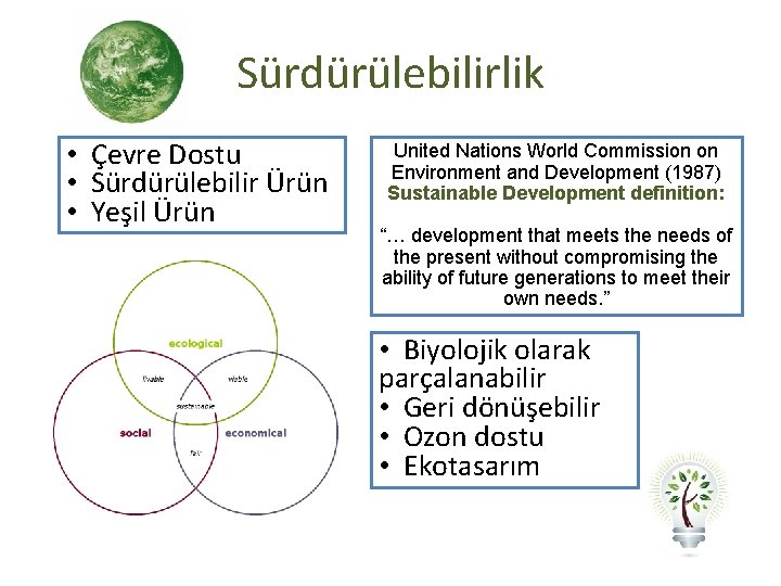 Sürdürülebilirlik • Çevre Dostu • Sürdürülebilir Ürün • Yeşil Ürün United Nations World Commission