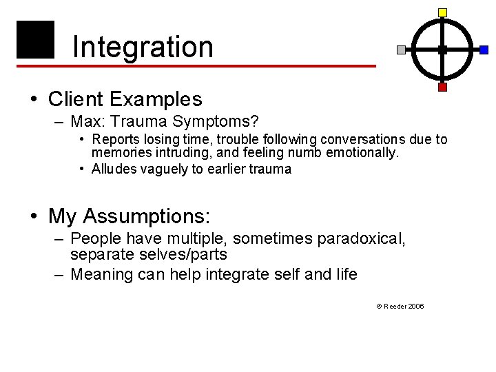 Integration • Client Examples – Max: Trauma Symptoms? • Reports losing time, trouble following