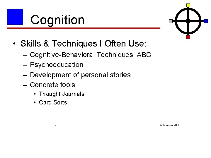 Cognition • Skills & Techniques I Often Use: – – Cognitive-Behavioral Techniques: ABC Psychoeducation