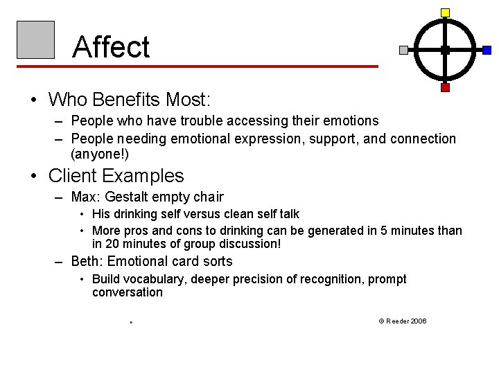 Affect • Who Benefits Most: – People who have trouble accessing their emotions –