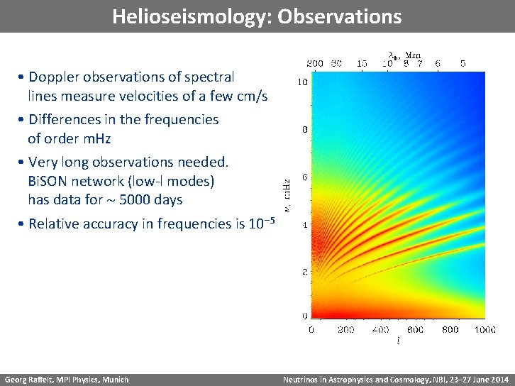 Helioseismology: Observations • Doppler observations of spectral lines measure velocities of a few cm/s