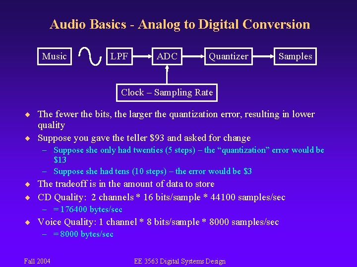 Audio Basics - Analog to Digital Conversion Music LPF ADC Quantizer Samples Clock –