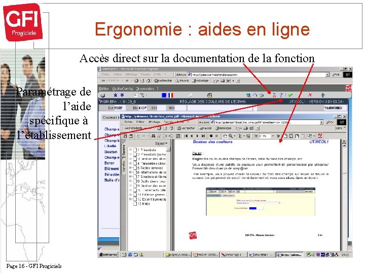 Ergonomie : aides en ligne Accès direct sur la documentation de la fonction Paramétrage
