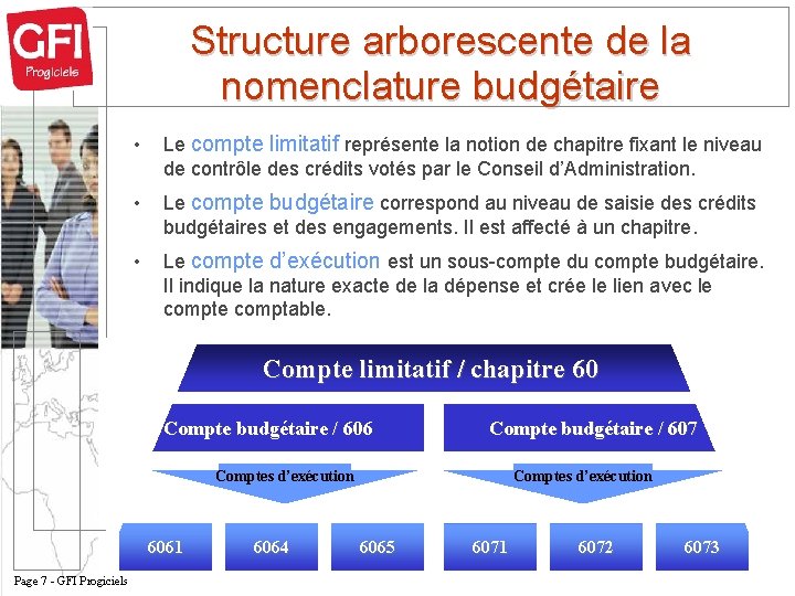 Structure arborescente de la nomenclature budgétaire • Le compte limitatif représente la notion de